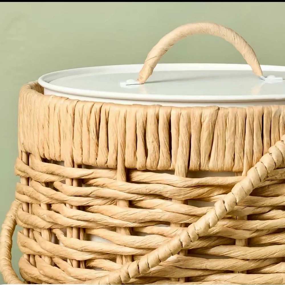 Natural Woven Ice Bucket  Basket with Lid